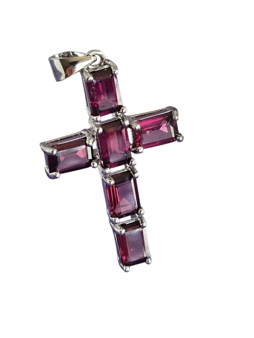 Natural Rhodolite Garnet 925 Sterling Silver Cross Pendant 1.7x2.8cm
